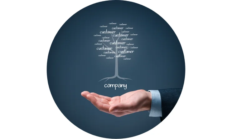 Hand holding a tree of customers
